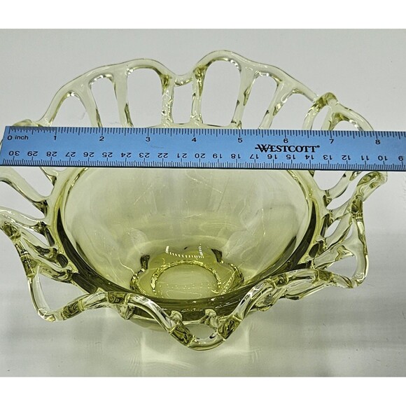 Vintage Green 1940s Duncan & Miller Unique Open Lace Glass Bowl - Picture 6 of 9